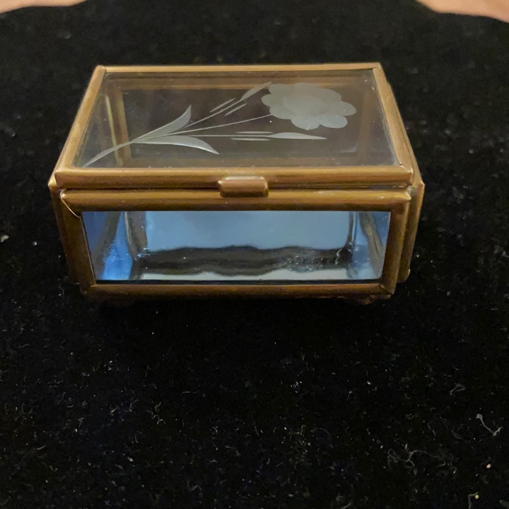Vintage Glass Footed Box With Etched Floral Motif Display Box Trinket Box